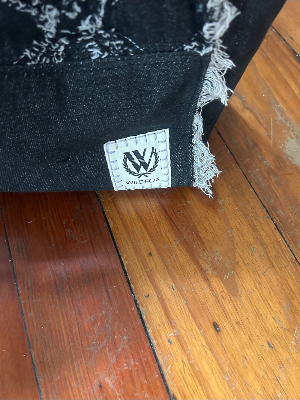 Wildfox Black Denim Fringe Crossbody Tote - Picture 3 of 12